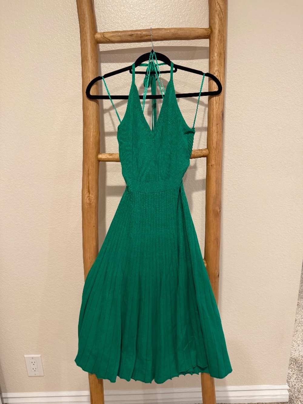 Green knit halter neck midi dress